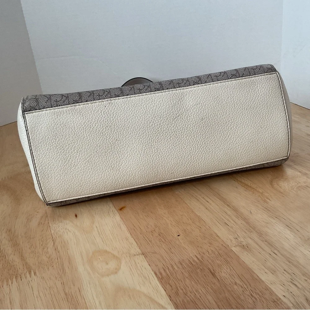 Calvin Klein Hadley Triple Compartment Small Tote Shoulder Med Purse Logo Cream